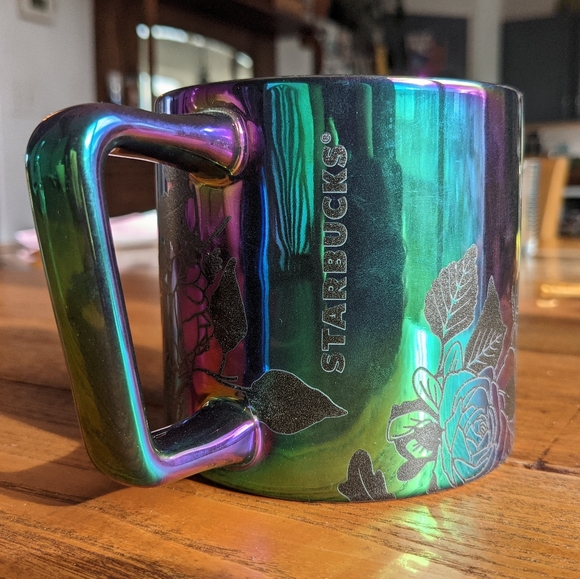 STARBUCKS Fall Roses Black Oil iridescent mug